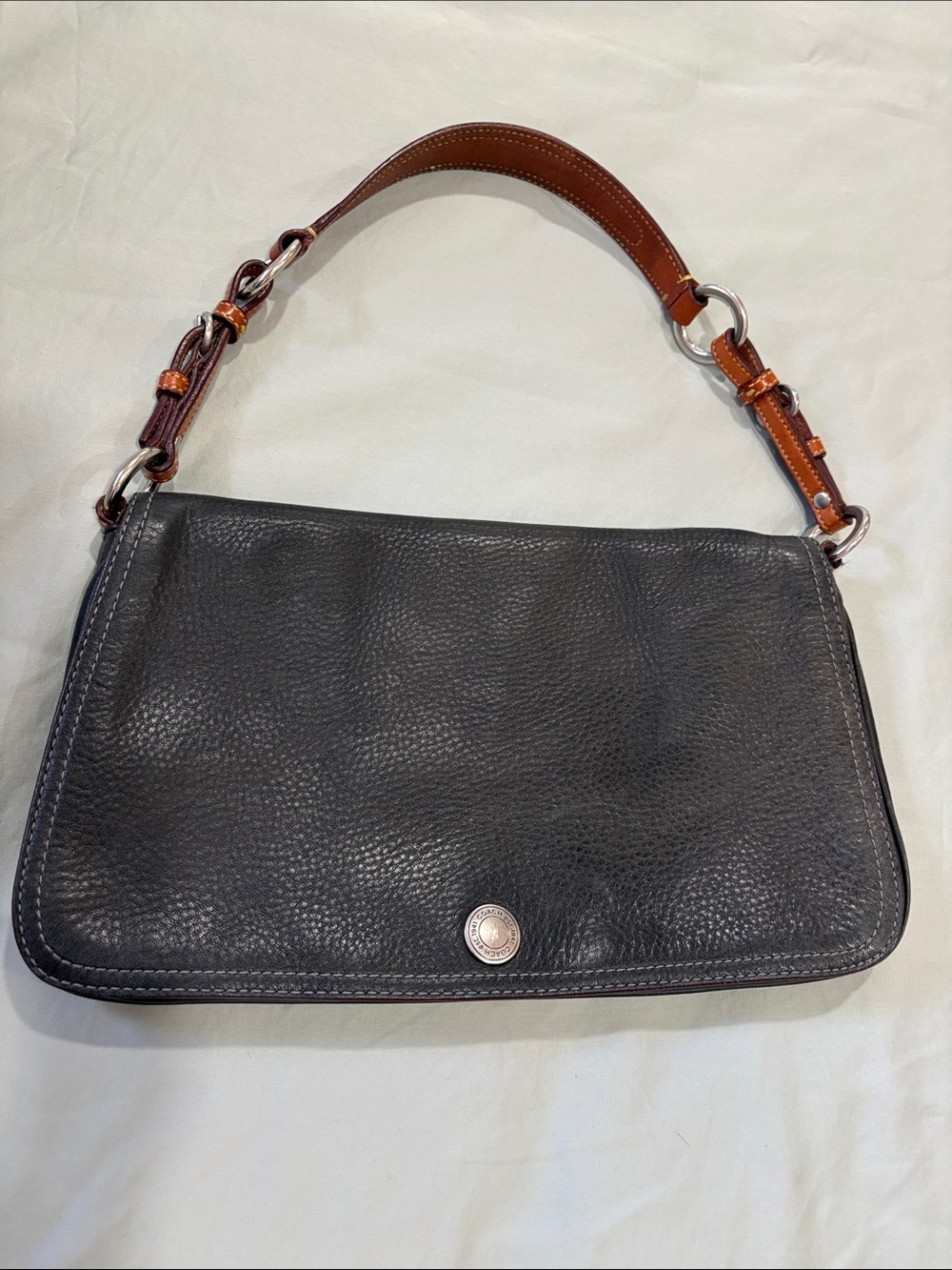 Coach 9383 Vintage Pebble Leather Shoulder Bag Gray Brown Contrast Stitch Y2K - Picture 2 of 11
